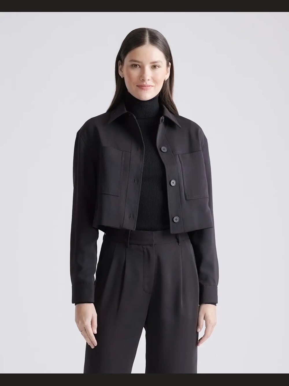 NEW Quince Black Cropped Blazer Jacket